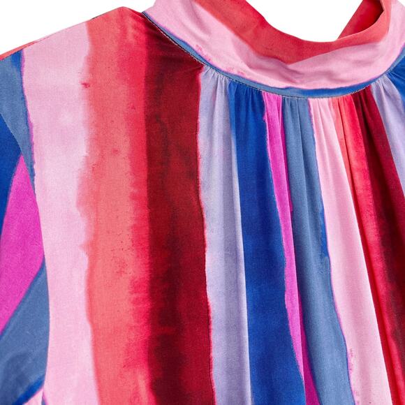 The Kit Multicolor Striped Long Sleeve Bow Back Midi Dress Size Small Silky - Picture 11 of 11